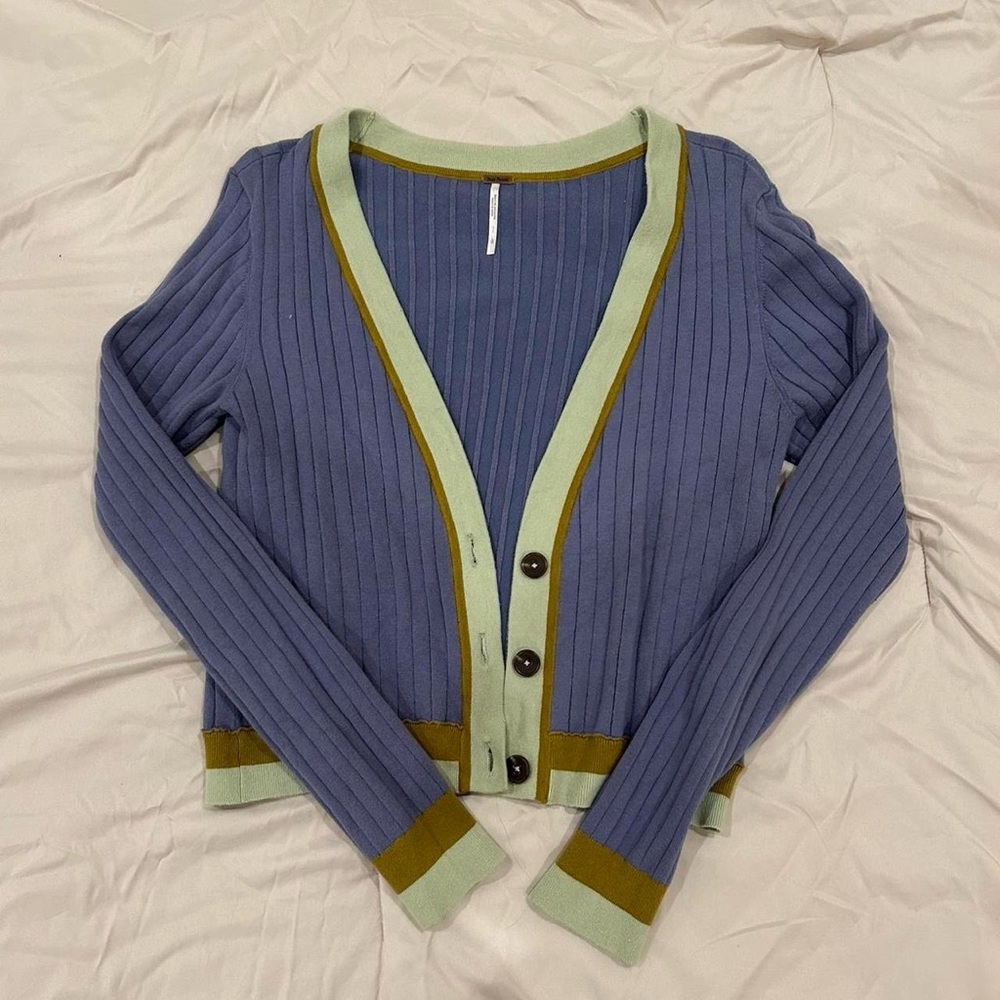 Free People Women's Blue and Green Cardigan Sweater
